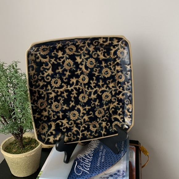 VINTAGE CHINESE PORCELAIN plate COBALT BLUE‎ & GOLD home decor chinoiserie - Picture 9 of 9